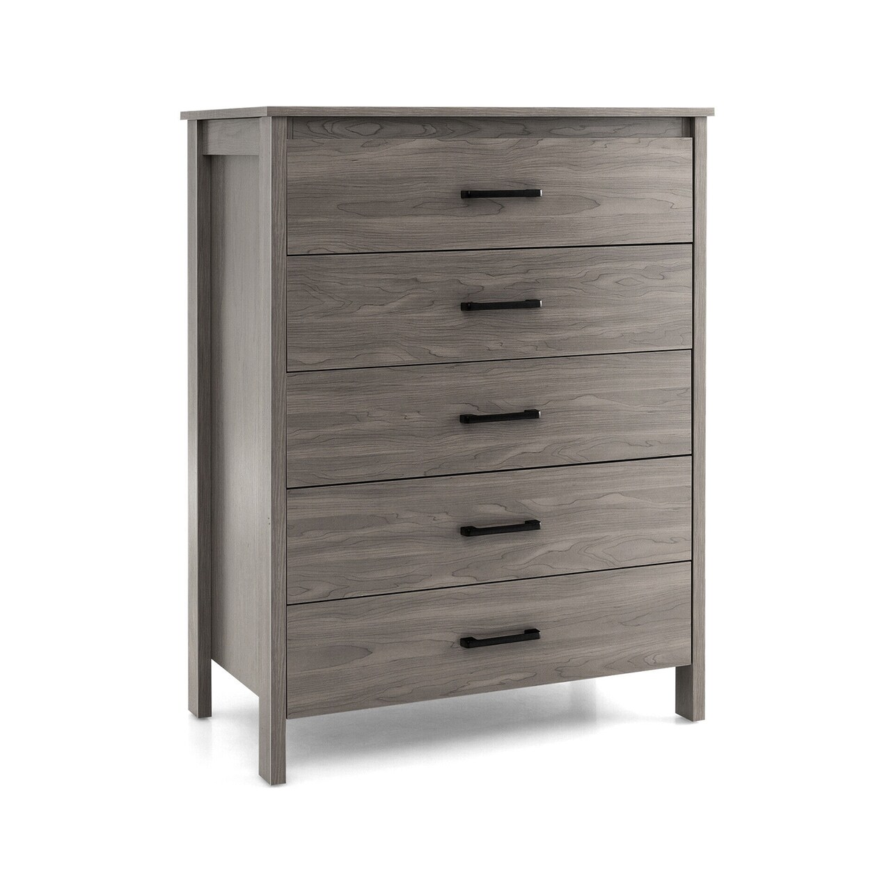 Grey Oak 5-Drawer Dresser Large Storage Chest with Anti-Tip Kits Bedroom Furniture